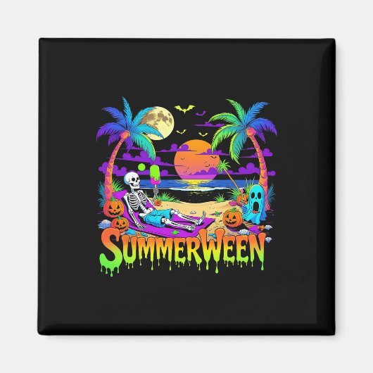 Aimant Summerween Skeleton Ghost Beach Drôle Éffrayant Ha (Devant)