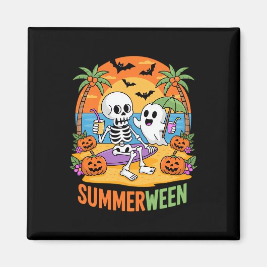 Aimant Summerween Skeleton Ghost Beach Halloween Fu (Devant)