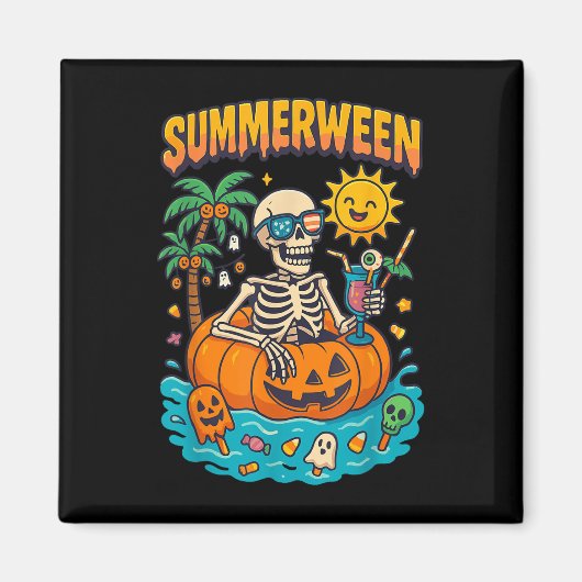 Aimant Summerween Skeleton Vibes Chillin Dans Un Flo Citr (Devant)