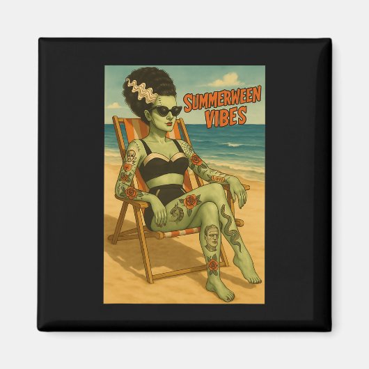 Aimant Summerween Vibes Retro Beach Style gothique Tee (Devant)