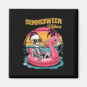 Aimant Summerween Vibes Skeleton Flamant rose Hallowee Éf