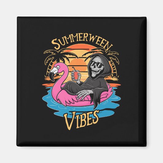 Aimant Summerween Vibes Skeleton Flamant rose Hallowee Éf (Devant)