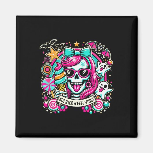 Aimant Summerween Vibes Skeleton Vacances Éffrayantes Hal (Devant)