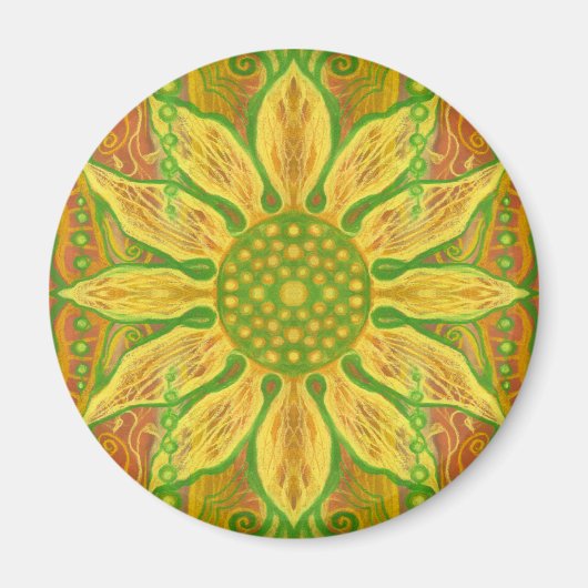 Aimant Sun Flower bohème floral art jaune vert orange (Devant)