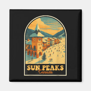 Aimant Sun Peaks Canada Design Vintage Village de ski rét