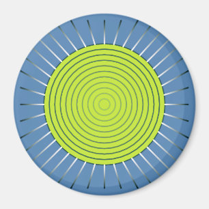 Aimant Sunburst géométrique moderne - Lime et bleu Denim