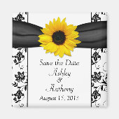 Aimant Sunflower Black White Mariage damassé Enregistrer (Devant)