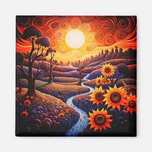 Aimant Sunflowers Sunrise Abstraite Nature Illustration