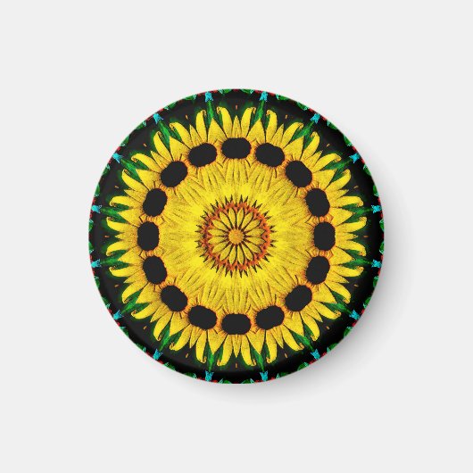 Aimant Sunny Black Eyed Susan Rudbeckia Mandala Abstrait (Devant)