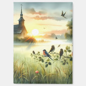 Aimant Sunrise Church with Birds in Misty Meadow No Verse (Recto)