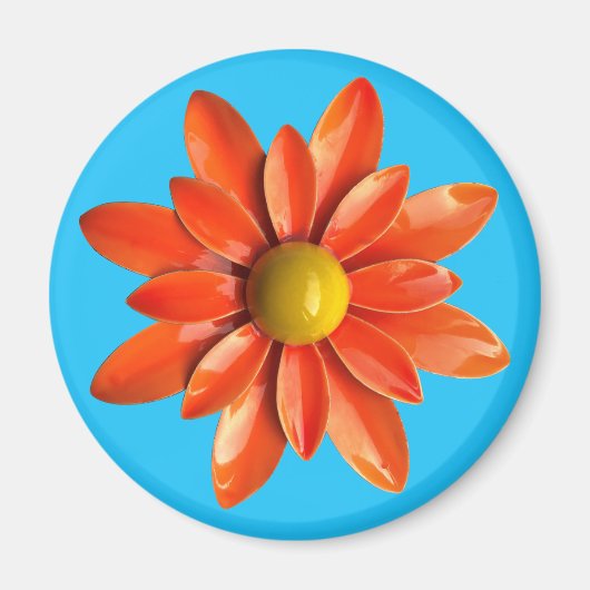 Aimant Super Retro Orange Hippie Daisy Fleur Floral (Devant)