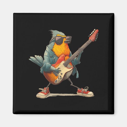 Aimant Superbe Oiseau Robin Avec Guitare Électrique Pour (Devant)