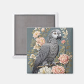 Aimant Superbe Perroquet Gray Africain Avec Élégantes Flo (Recto/Verso)