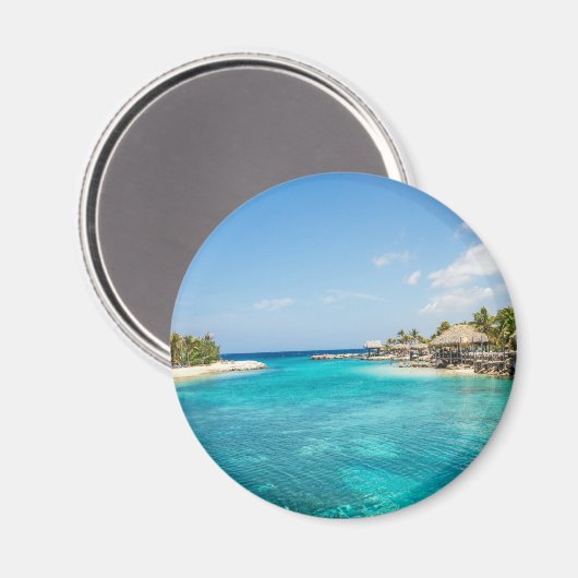 Aimant Superbe plage tropicale Bleue avec des huttes de c (Recto/Verso)