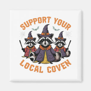 Aimant Support de votre Coven Éffrayant Raccoon Halloween
