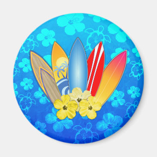 Aimant Surf et fleurs d'Hibiscus