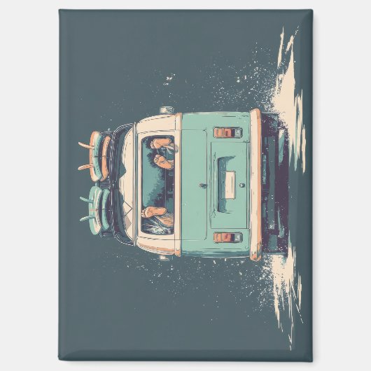 Aimant Surf Van Splash – Camionnette Rétro de Plage (Recto)
