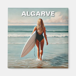 Aimant Surfer girl en Algarve Portugal Carte postale