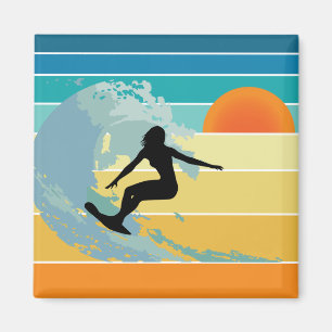 Aimant Surfer Girl Sunset Vintage