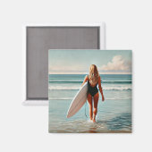 Aimant Surfer Girl sur la plage (Recto/Verso)