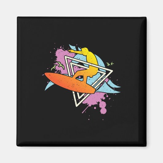 Aimant Surfeur 80s 90s Vaporwave Planche de surf (Devant)
