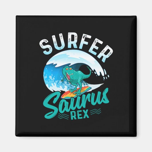 Aimant Surfeur Saurus Rex Dinosaure de Surf Dino Surfeur (Devant)