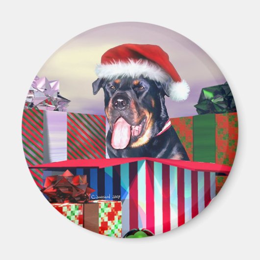 Aimant Surprise de Noël Rottweiler (Devant)
