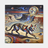 Aimant Surreal Cat Melting Clocks Dali Picasso Inspired (Devant)