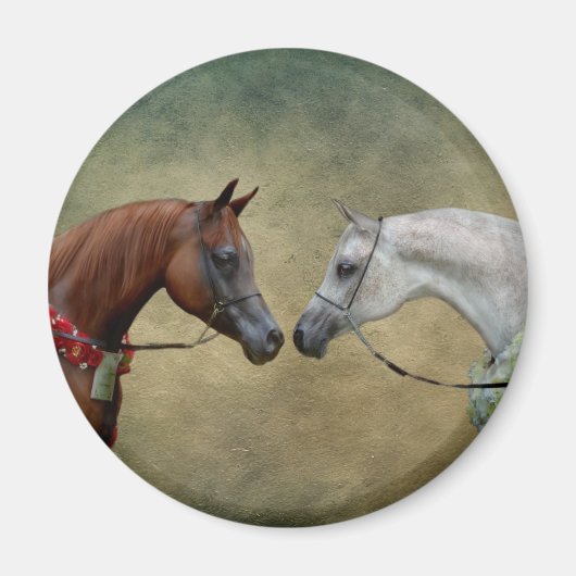 Aimant Surreal two horses painting. (Devant)