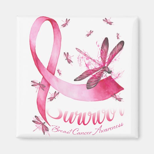 Aimant Survivant Dragonfly Pink Ribbon Cancer du sein (Devant)