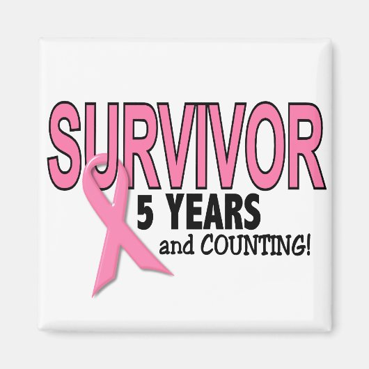 Aimant SURVIVANT DU CANCER DU SEIN 5 ans & comptage (Devant)