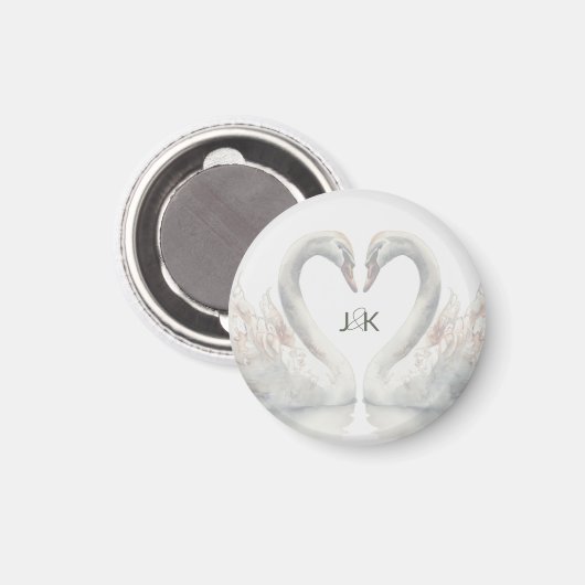 Aimant Swans romantiques Mariage Couple Monogramme (Recto/Verso)