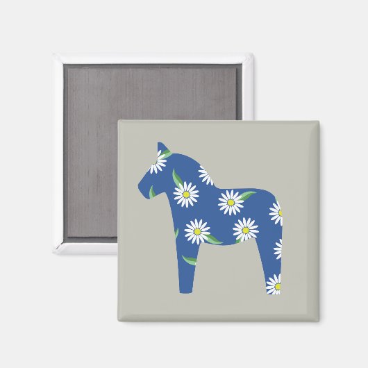 Aimant Swedish dala horse with daisys (Recto/Verso)