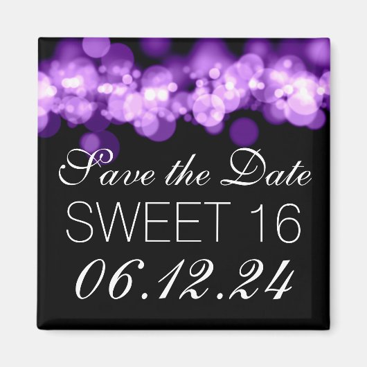 Aimant Sweet 16 Anniversaire de fête Purple Bokeh lumière (Devant)