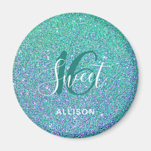 Aimant Sweet 16 Party Turquoise Blue Parties scintillant 