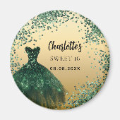 Aimant Sweet 16 robe en or vert émeraude (Devant)