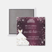 Aimant Sweet 16 robe rose bordeaux enregistrer la date (Recto/Verso)