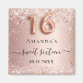 Aimant Sweet 16 rose or parties scintillant nom de poussi (Devant)