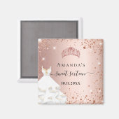 Aimant Sweet 16 rose or tiara robe nom parties scintillan (Recto/Verso)