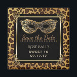 Aimant Sweet 16 Save the Date 16th Birthday Ball Leopard<br><div class="desc">Faites votre propre élégant, Sweet 16 Save the Date empreinte de léopard aimnet avec un thème mascarade - Fait une fête élégante et personnalisée faveur gardien pour les amis et la famille. Le cadre carré noir simple au centre affiche "Save the Date" avec le nom personnalisé ci-dessous dans élégant, script...</div>