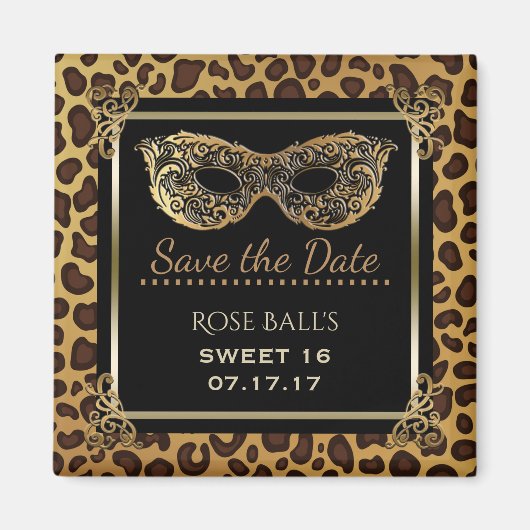 Aimant Sweet 16 Save the Date 16th Birthday Ball Leopard (Devant)