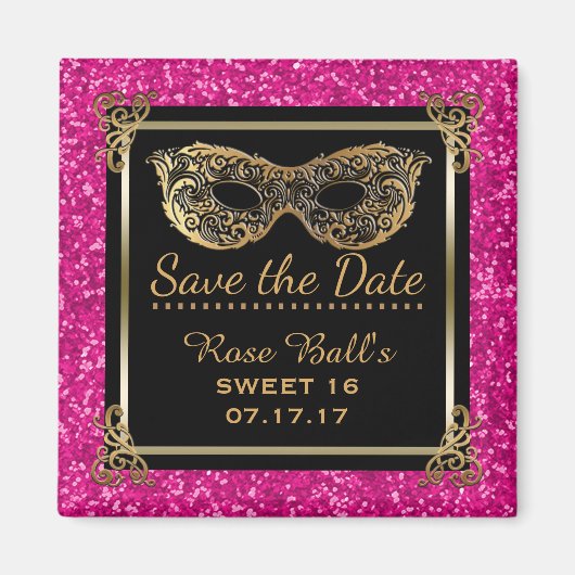 Aimant Sweet 16 Save the Date 16th Birthday Pink Gold (Devant)
