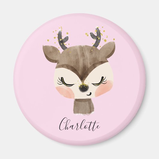 Aimant Sweet Cute & Girly Pastel Blush Rose Bébé Reindeer (Devant)