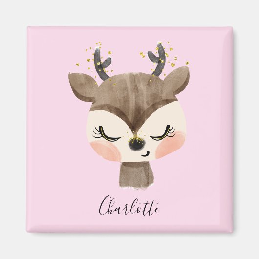 Aimant Sweet Cute & Girly Pastel Blush Rose Bébé Reindeer (Devant)