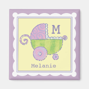 Aimant Sweet Dreams Baby Carriage Lavender Monogrammed