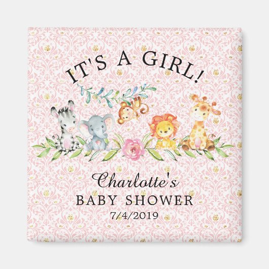 Aimant Sweet Safari Animaux Baby shower Favoriser l'aiman (Devant)