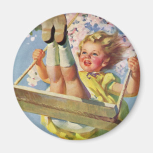 Aimant Swing vintage, Fille qui se balancent dans un arbr