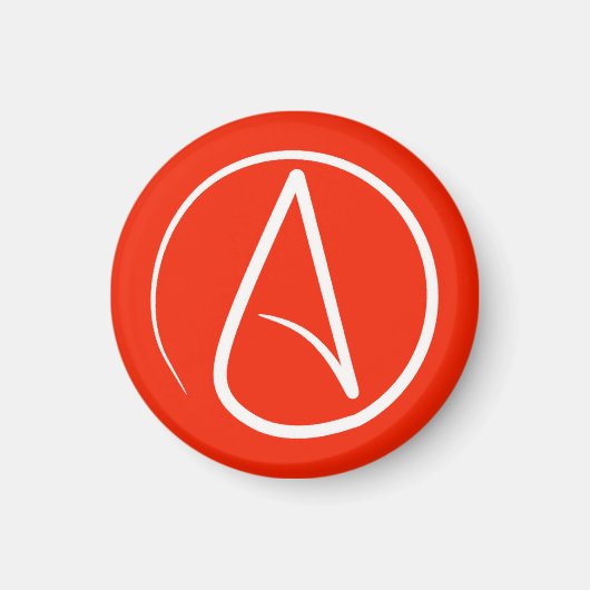 Aimant Symbole athée : blanc sur rouge (Devant)