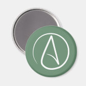 Aimant Symbole athée : blanc sur vert sauge (Recto/Verso)