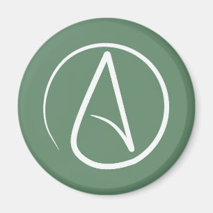 Aimant Symbole athée : blanc sur vert sauge